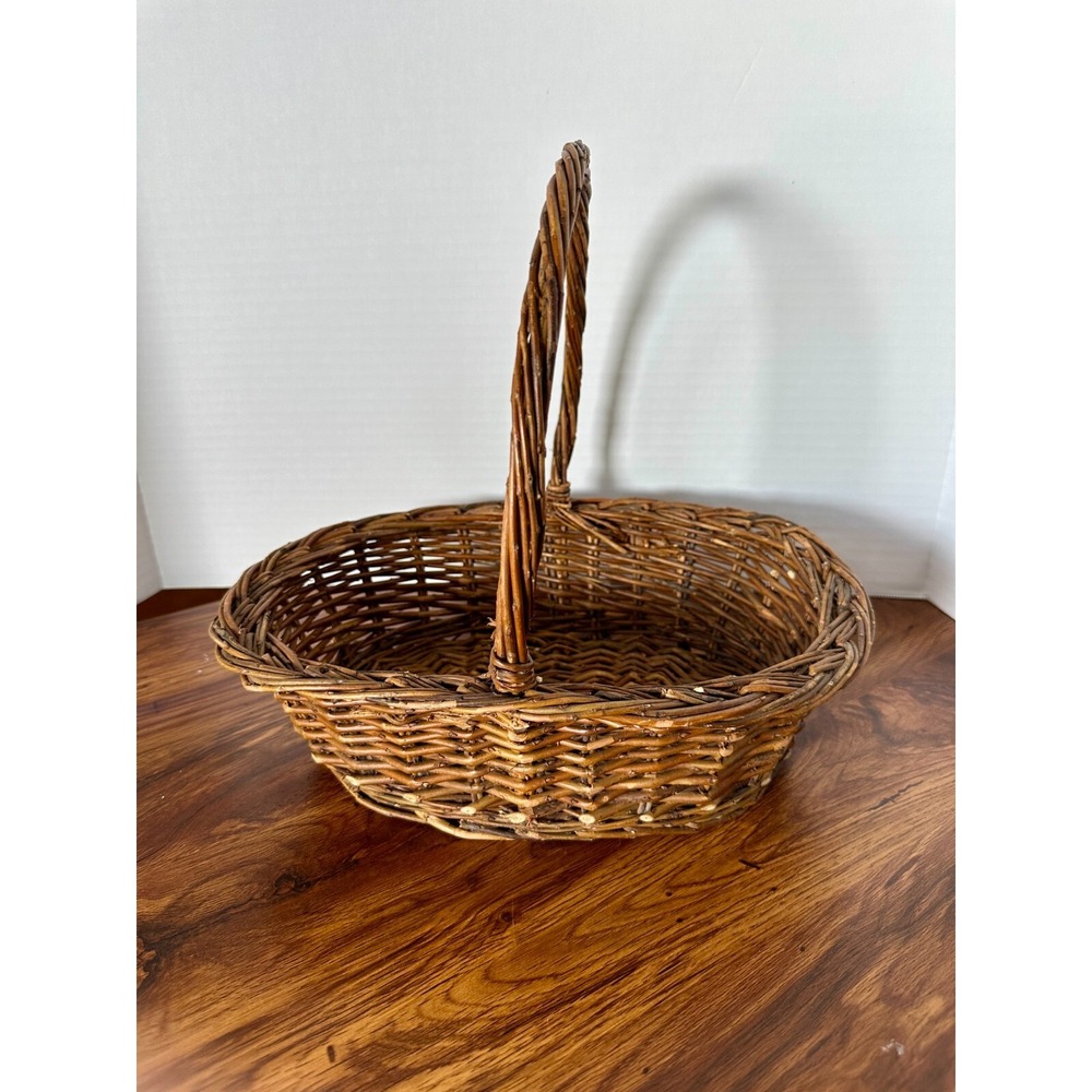 Rustic Wicker Basket with Handle 11"x7"x10" Oval Vintage Farmhouse Market Decor